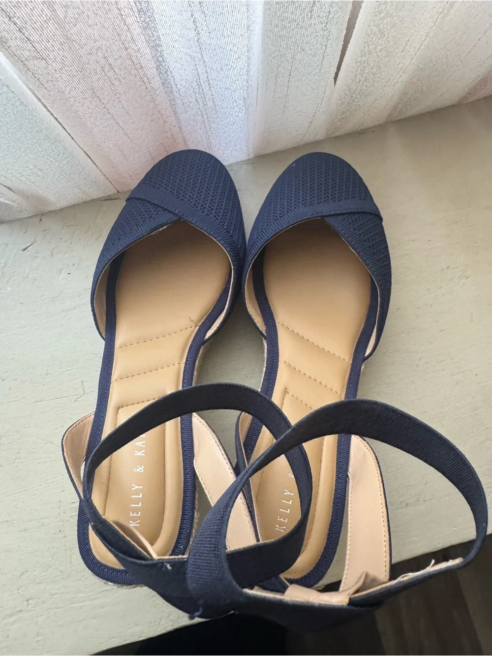 Kelly & Katie Navy Knit Ankle-Strap Wedge Espadrilles